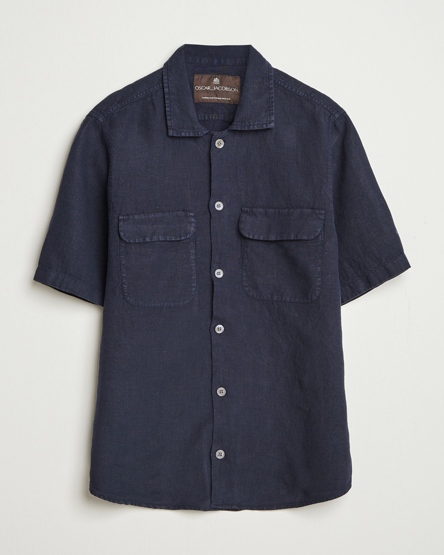 Men | Shirts | Oscar Jacobson | Reg Fit City Linen Shirt Navy