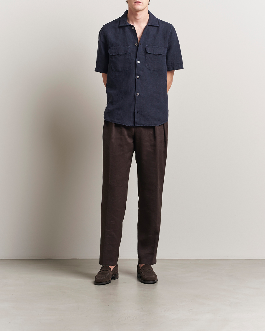 Men | Shirts | Oscar Jacobson | Reg Fit City Linen Shirt Navy