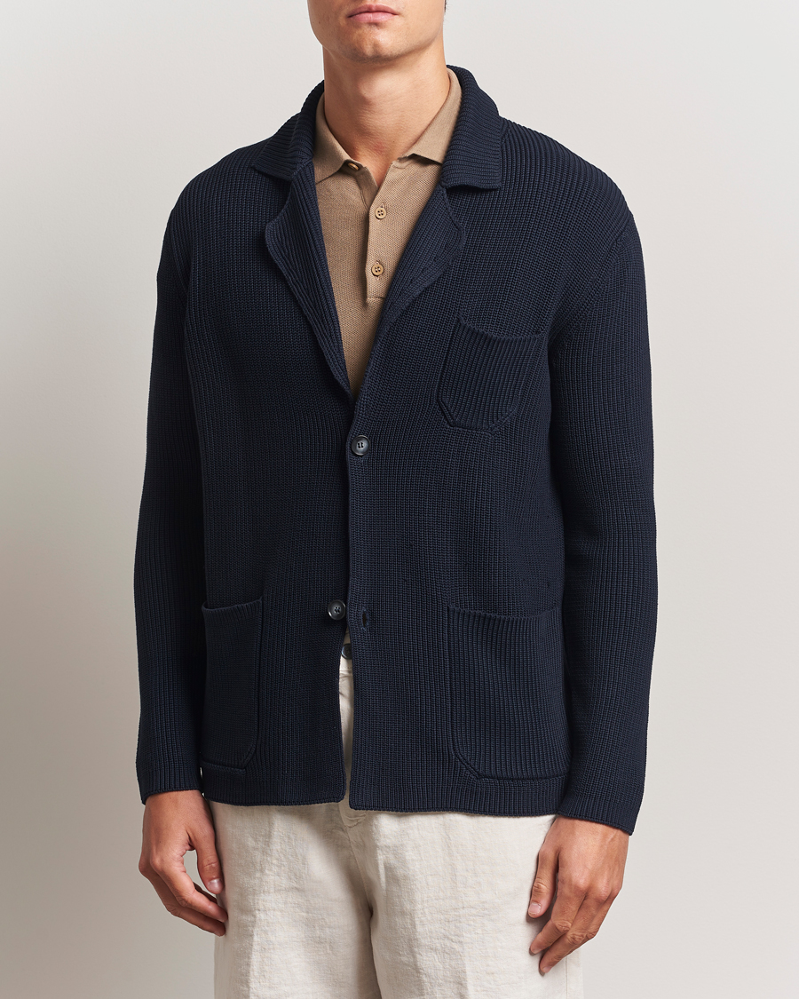 Men | Sweaters & Knitwear | Oscar Jacobson | Camron Cotton Cardigan Navy