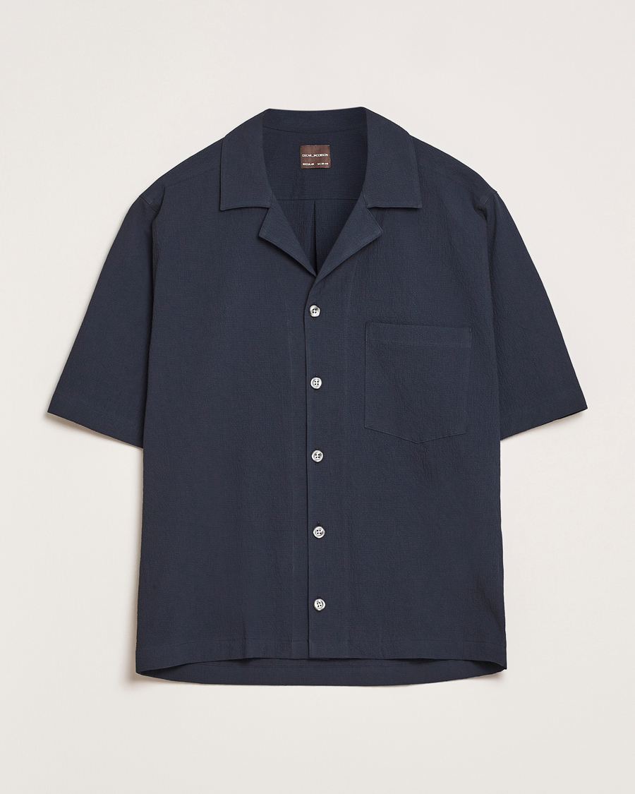 Men | Shirts | Oscar Jacobson | Reg Fit Cuba Seersucker Shirt Navy
