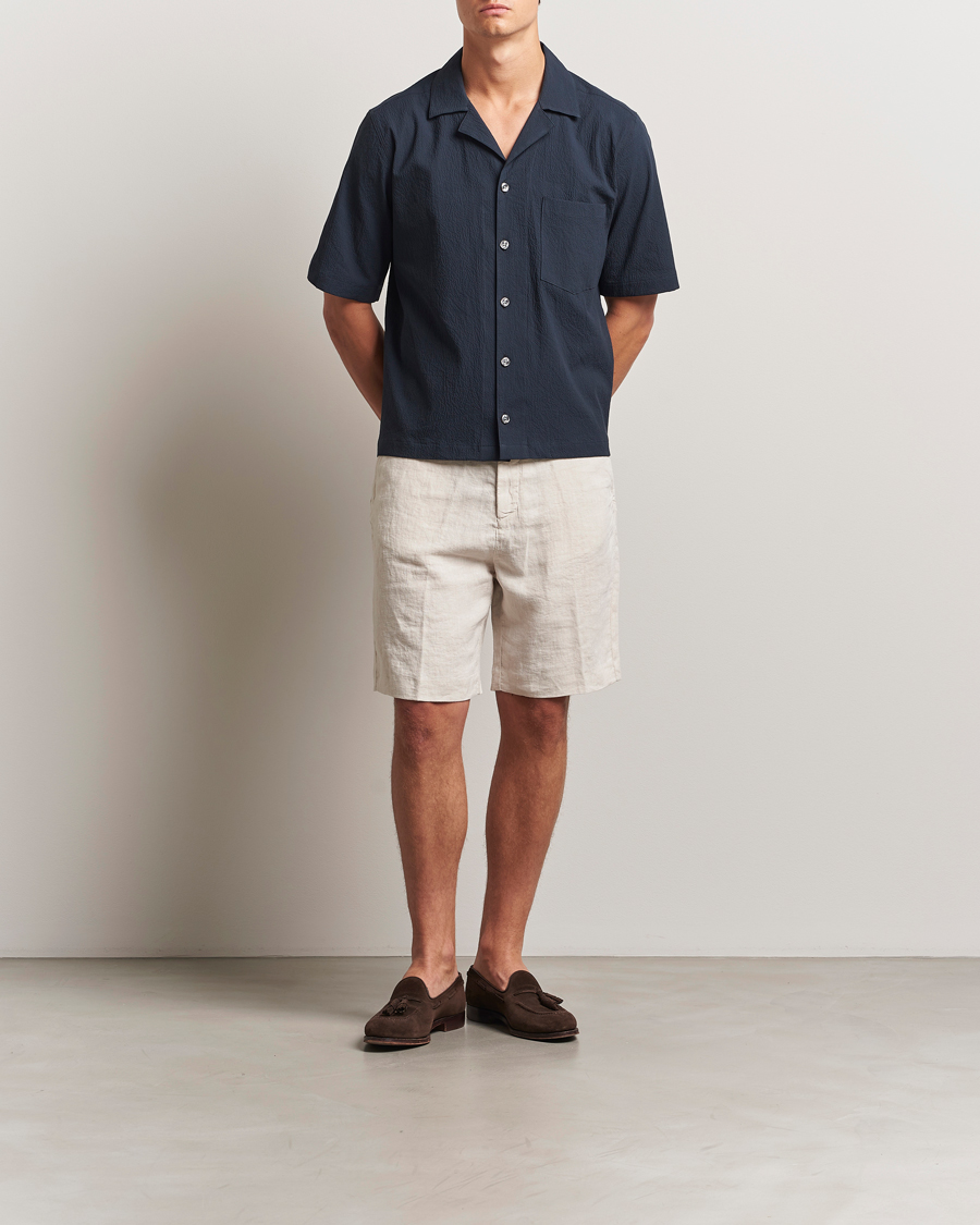 Men | Shirts | Oscar Jacobson | Reg Fit Cuba Seersucker Shirt Navy