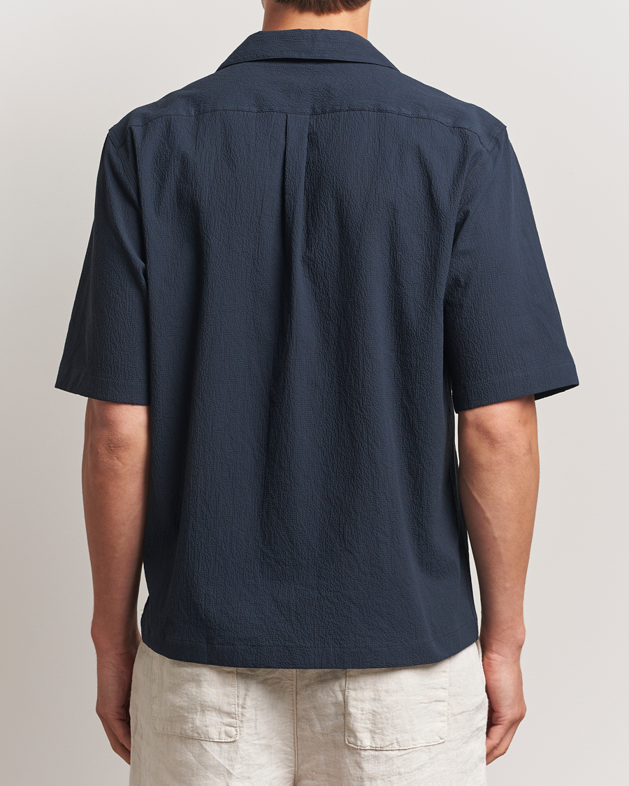 Men | Shirts | Oscar Jacobson | Reg Fit Cuba Seersucker Shirt Navy