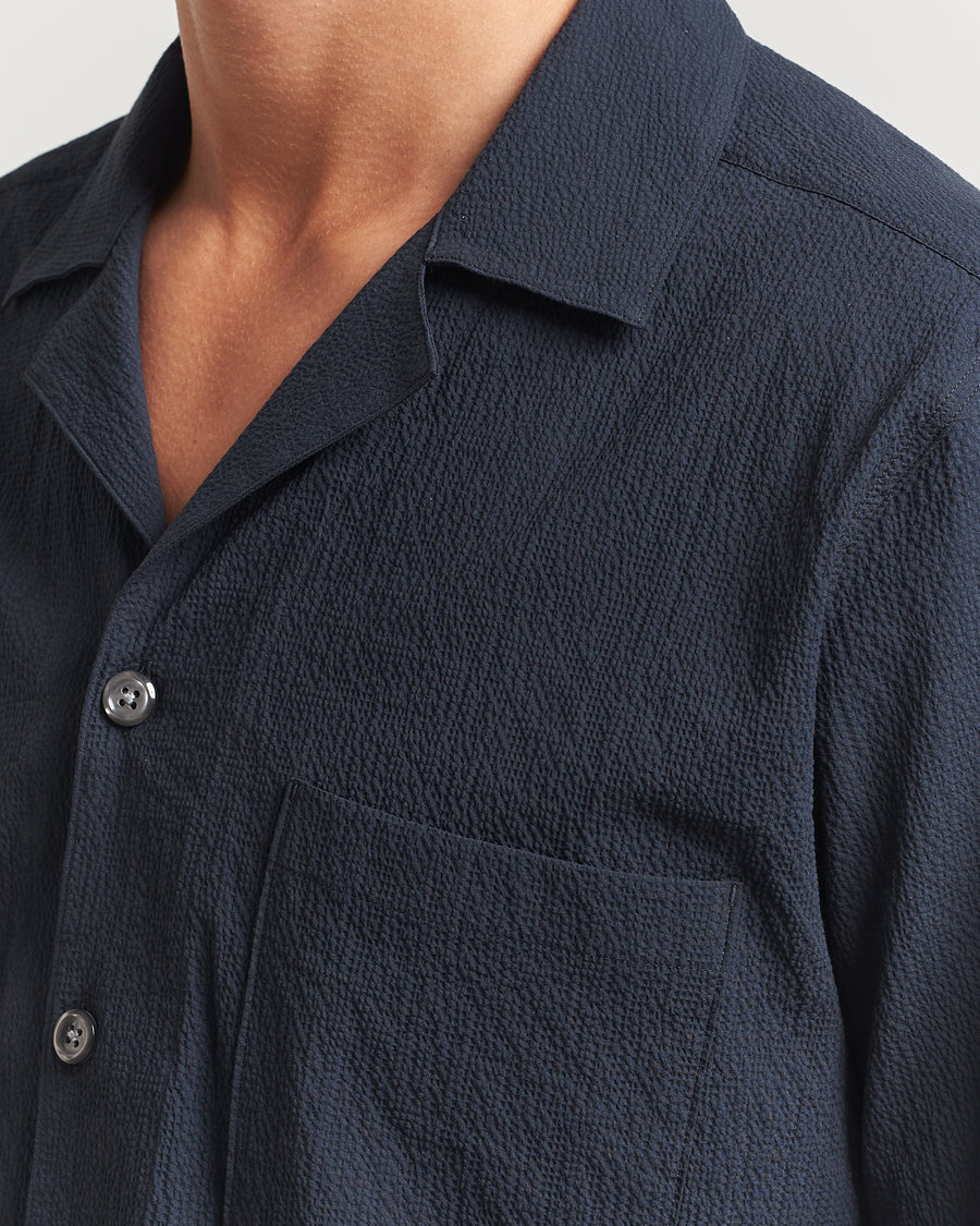 Men | Shirts | Oscar Jacobson | Reg Fit Cuba Seersucker Shirt Navy