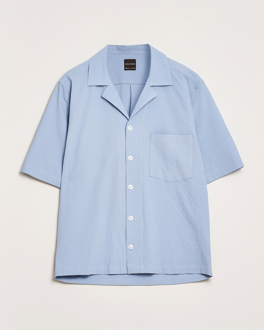 Men | Shirts | Oscar Jacobson | Reg Fit Cuba Seersucker Shirt Light Blue