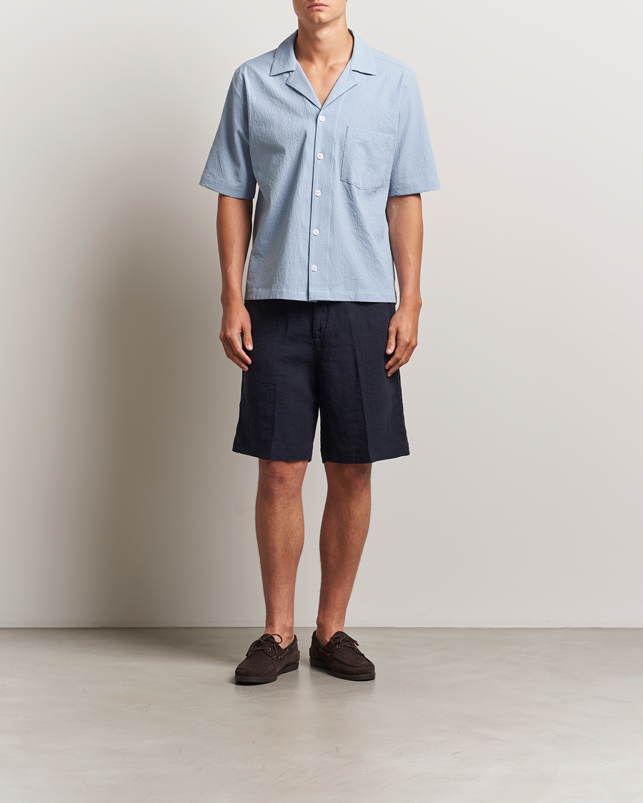 Men | Shirts | Oscar Jacobson | Reg Fit Cuba Seersucker Shirt Light Blue