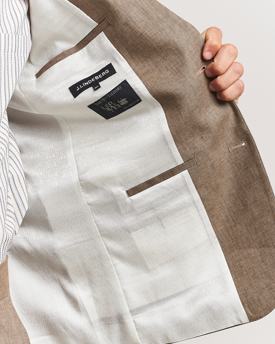 Men | Blazers | J.Lindeberg | Elton Unlined Super Linen Blazer Nutmeg