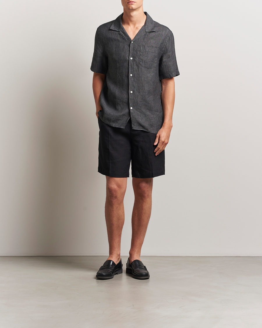 Men | Shorts | J.Lindeberg | Brady Drape Linen Shorts Black