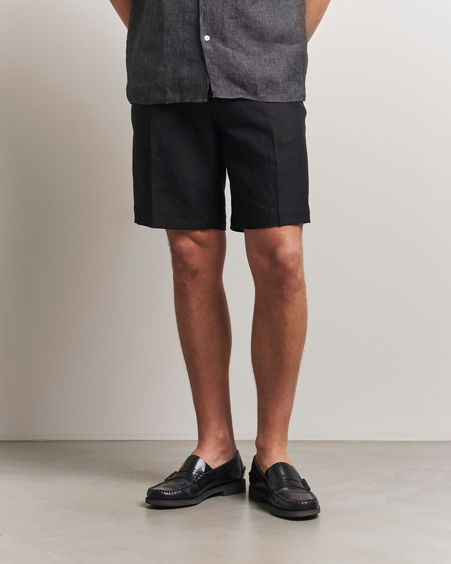 Men | Shorts | J.Lindeberg | Brady Drape Linen Shorts Black