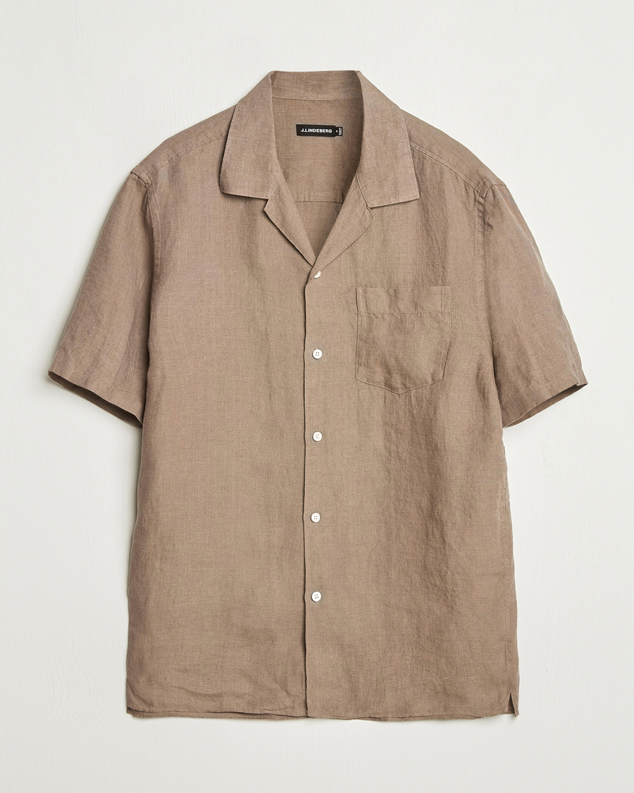 Men | Shirts | J.Lindeberg | Elio Linen Melange Shirt Nutmeg