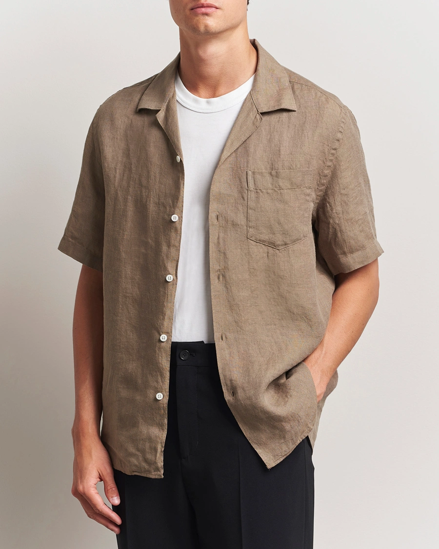 Men | Shirts | J.Lindeberg | Elio Linen Melange Shirt Nutmeg