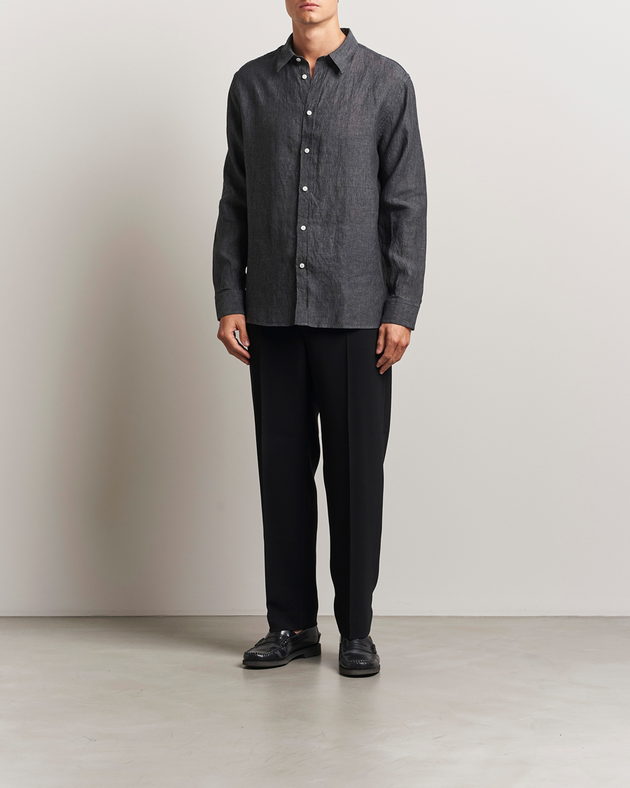 Men | Shirts | J.Lindeberg | Linen Melange Shirt Black