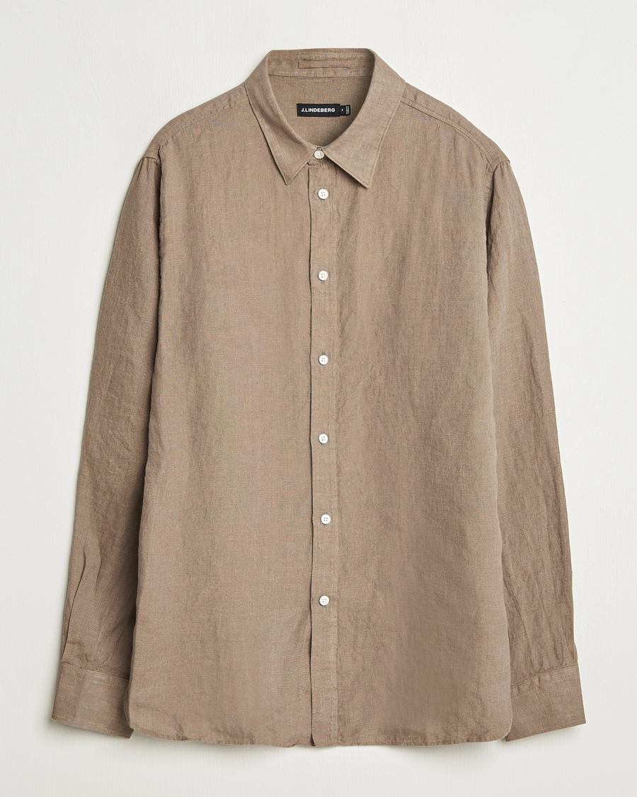 Men | Shirts | J.Lindeberg | Linen Melange Shirt Nutmeg