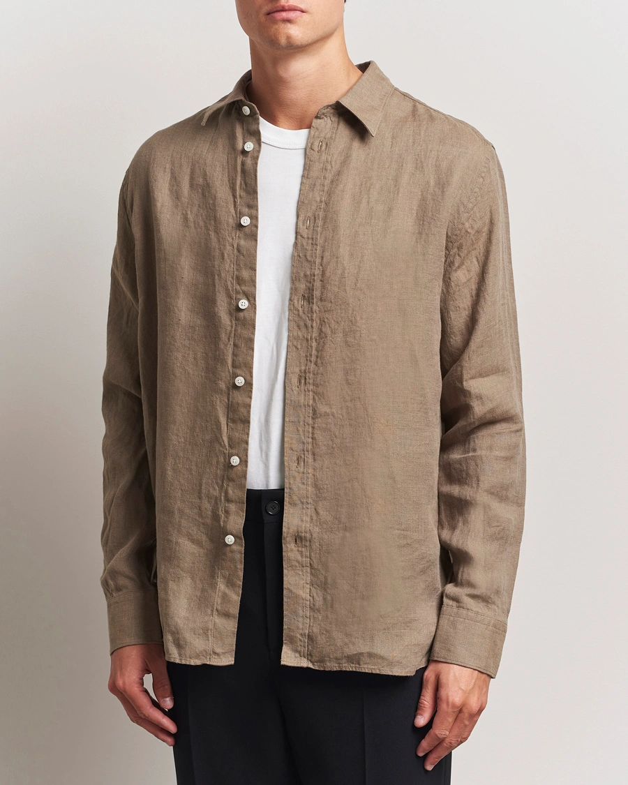 Men | Shirts | J.Lindeberg | Linen Melange Shirt Nutmeg