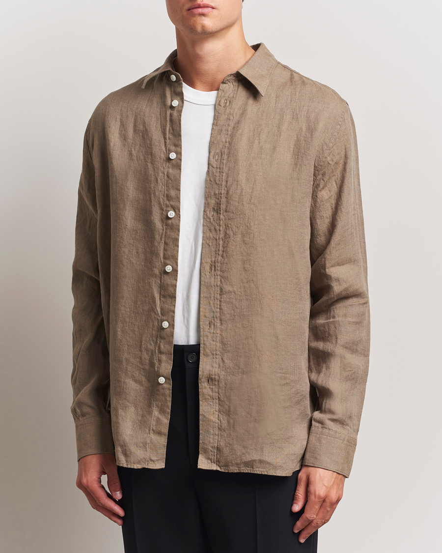 Men | Shirts | J.Lindeberg | Linen Melange Shirt Nutmeg