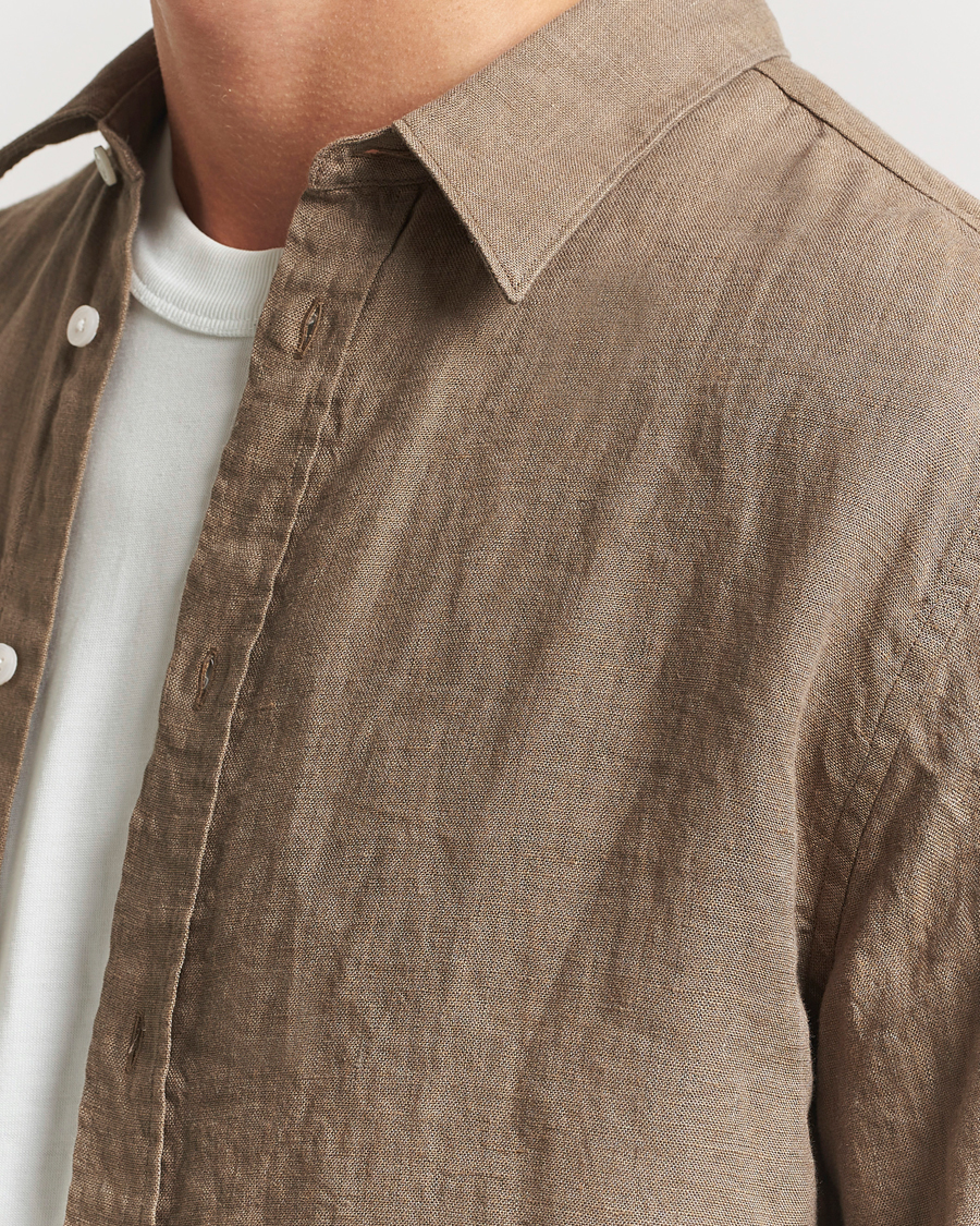 Men | Shirts | J.Lindeberg | Linen Melange Shirt Nutmeg