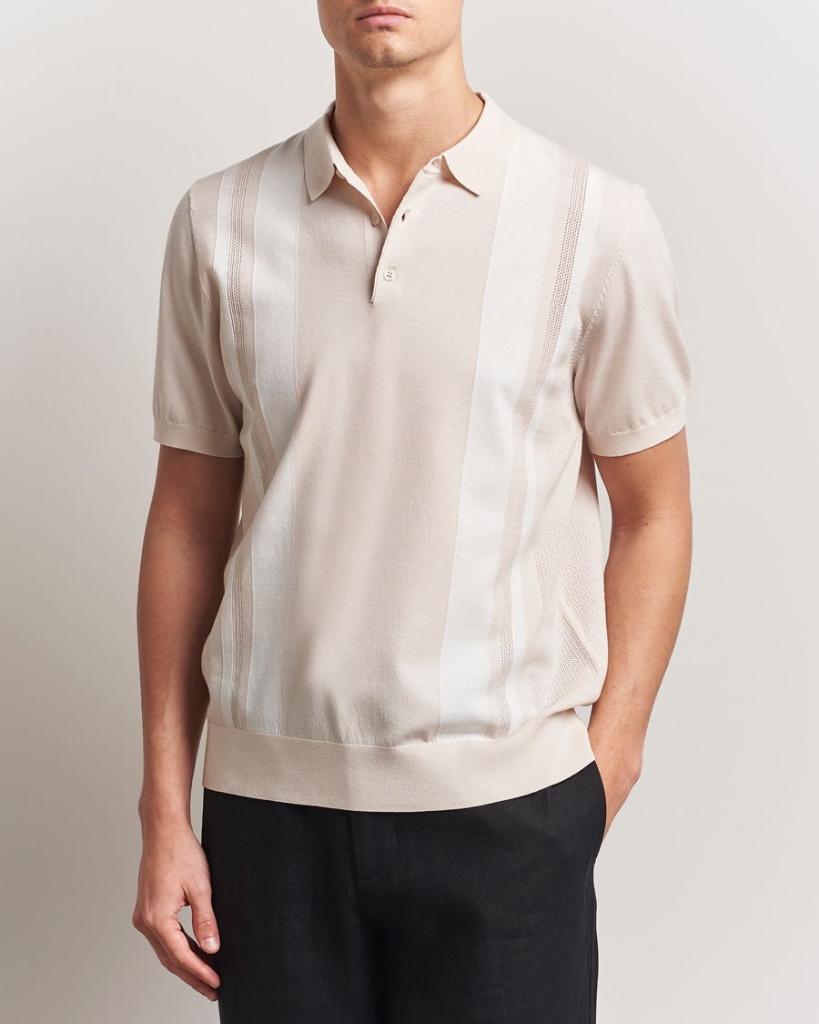 Men | Polo Shirts | J.Lindeberg | Reymond Stripe Knit Polo Moonbeam