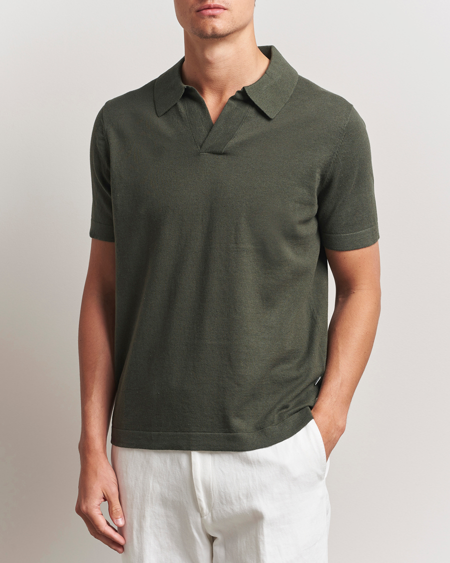 Men | Polo Shirts | NN07 | Ryan Cotton/Linen Polo Croc Green