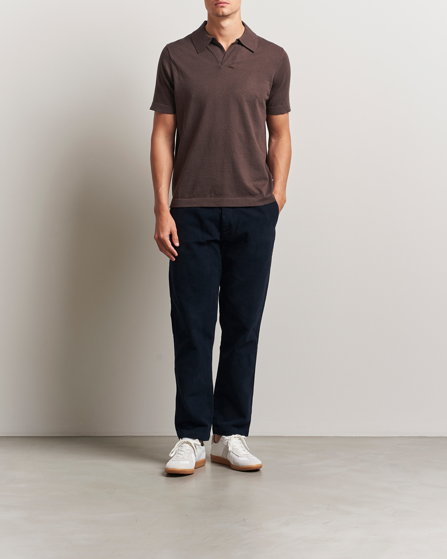 Men | Polo Shirts | NN07 | Ryan Cotton/Linen Polo Coffee