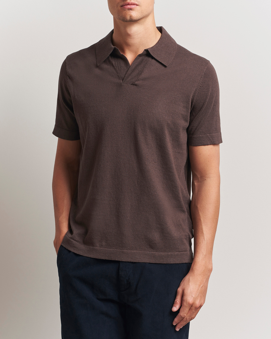 Men | Polo Shirts | NN07 | Ryan Cotton/Linen Polo Coffee