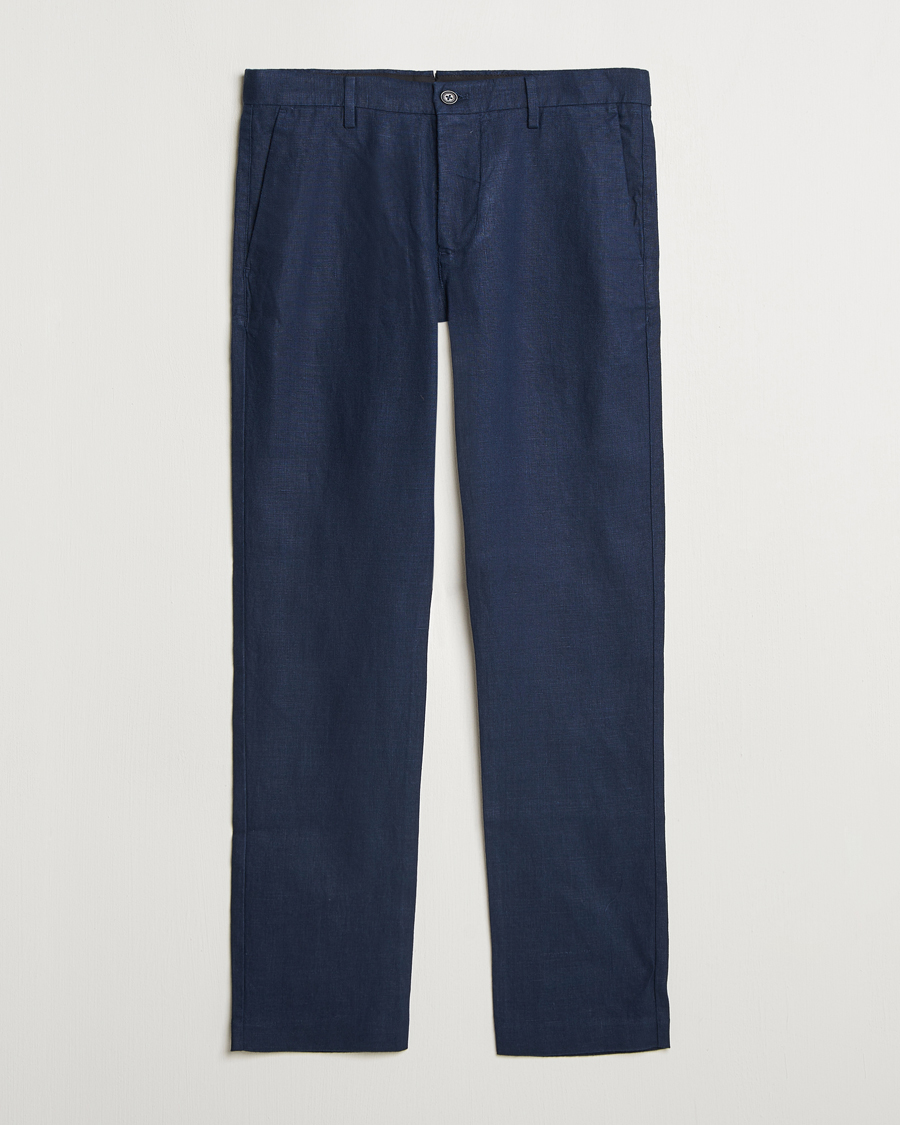 Men | Trousers | NN07 | Theo Linen Trousers Navy Blue