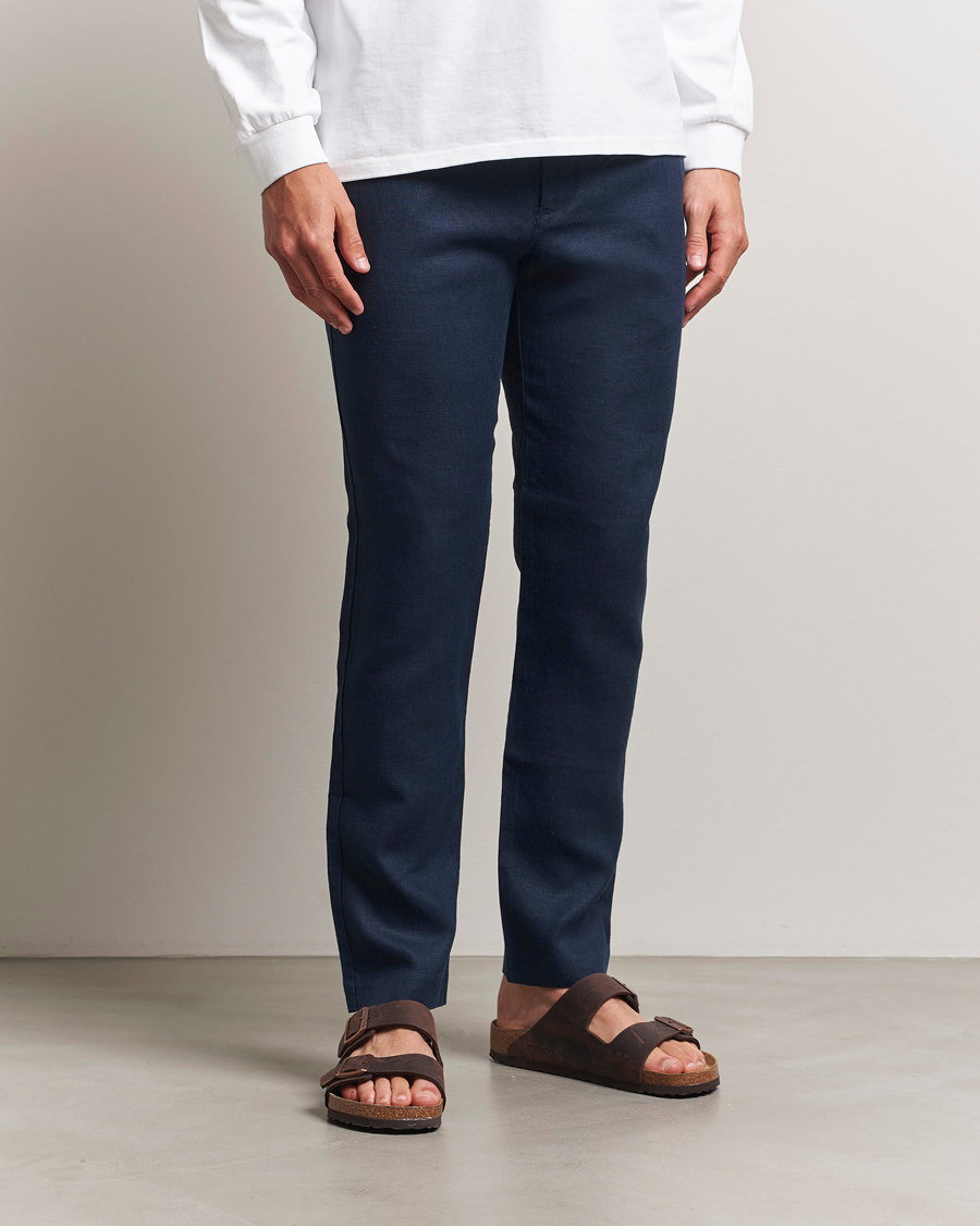 Men | Trousers | NN07 | Theo Linen Trousers Navy Blue