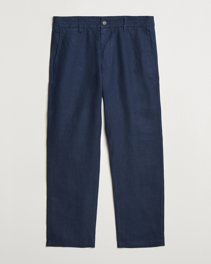 Men | Trousers | NN07 | Aden Regular Fit Linen Trousers Navy Blue