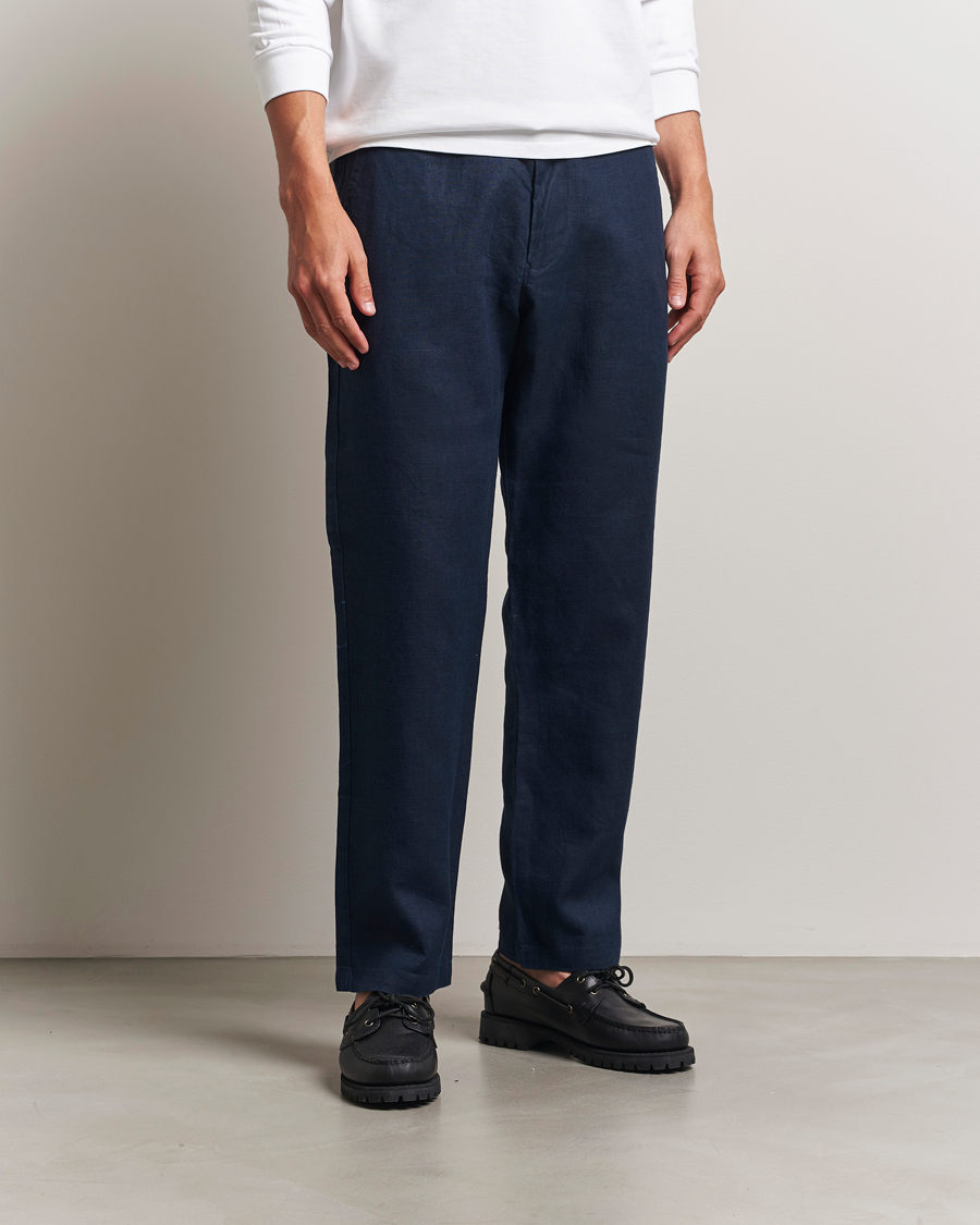 Men | Trousers | NN07 | Aden Regular Fit Linen Trousers Navy Blue