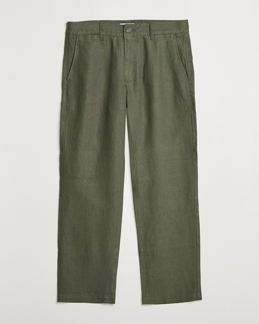 Men | Trousers | NN07 | Aden Regular Fit Linen Trousers Croc Green