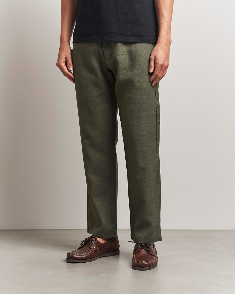 Men | Trousers | NN07 | Aden Regular Fit Linen Trousers Croc Green