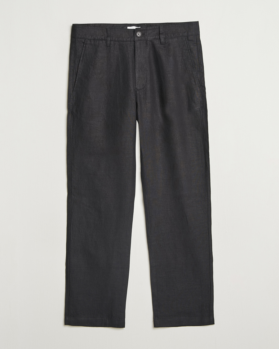 Men | Trousers | NN07 | Aden Regular Fit Linen Trousers Black