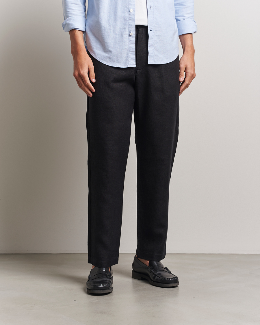 Men | Trousers | NN07 | Aden Regular Fit Linen Trousers Black