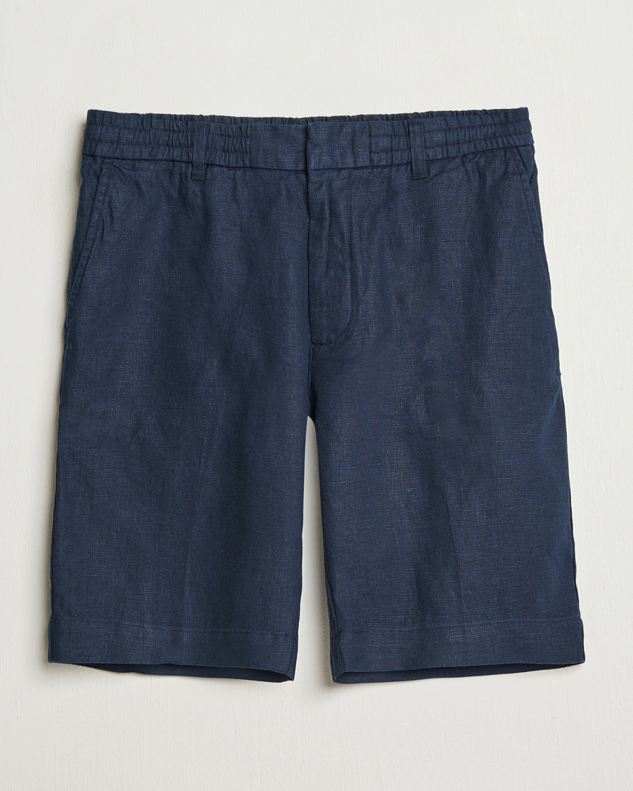 Men | Shorts | NN07 | Billie Pleated Linen Drawstring Shorts Navy Blue