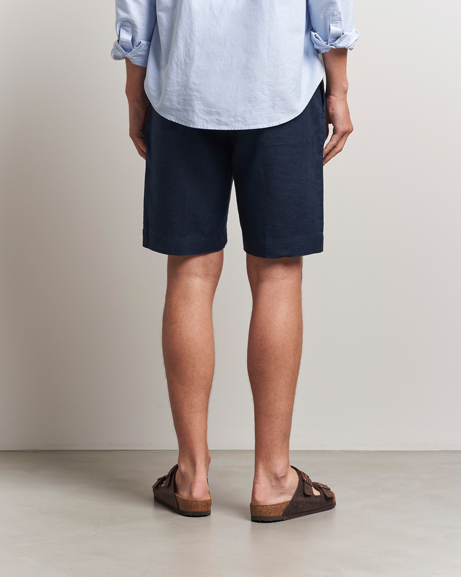 Men | Shorts | NN07 | Billie Pleated Linen Drawstring Shorts Navy Blue