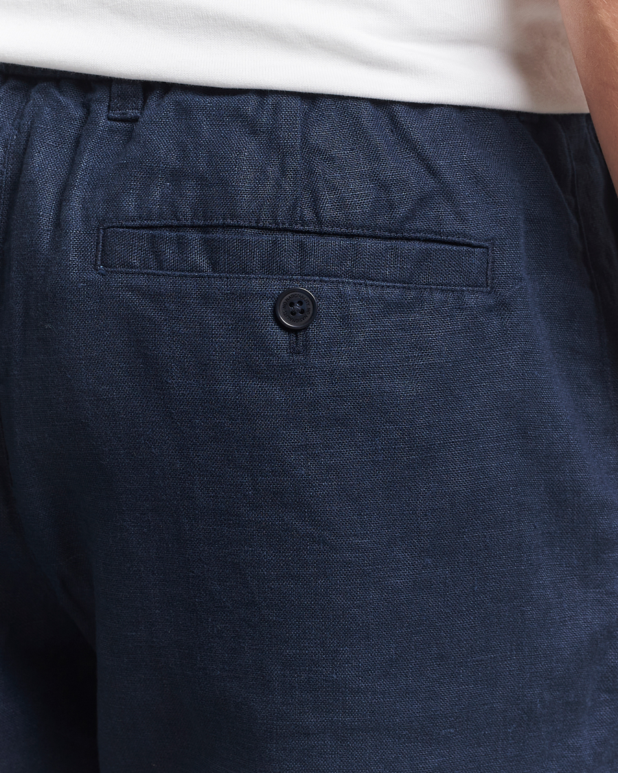 Men | Shorts | NN07 | Billie Pleated Linen Drawstring Shorts Navy Blue