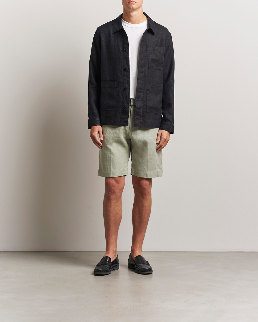 Men | Shorts | NN07 | Billie Pleated Linen Drawstring Shorts Sage Green