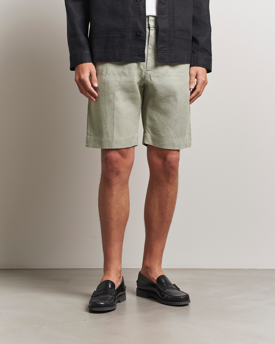 Men | Shorts | NN07 | Billie Pleated Linen Drawstring Shorts Sage Green