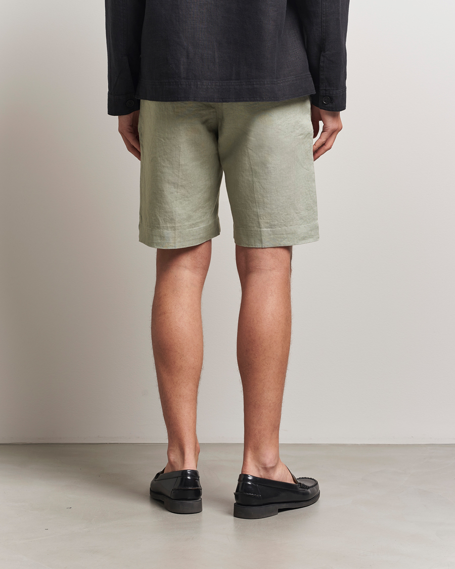 Men | Shorts | NN07 | Billie Pleated Linen Drawstring Shorts Sage Green