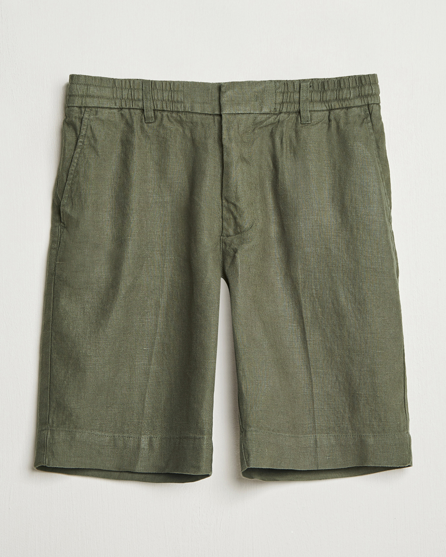 Men | Shorts | NN07 | Billie Pleated Linen Drawstring Shorts Croc Green