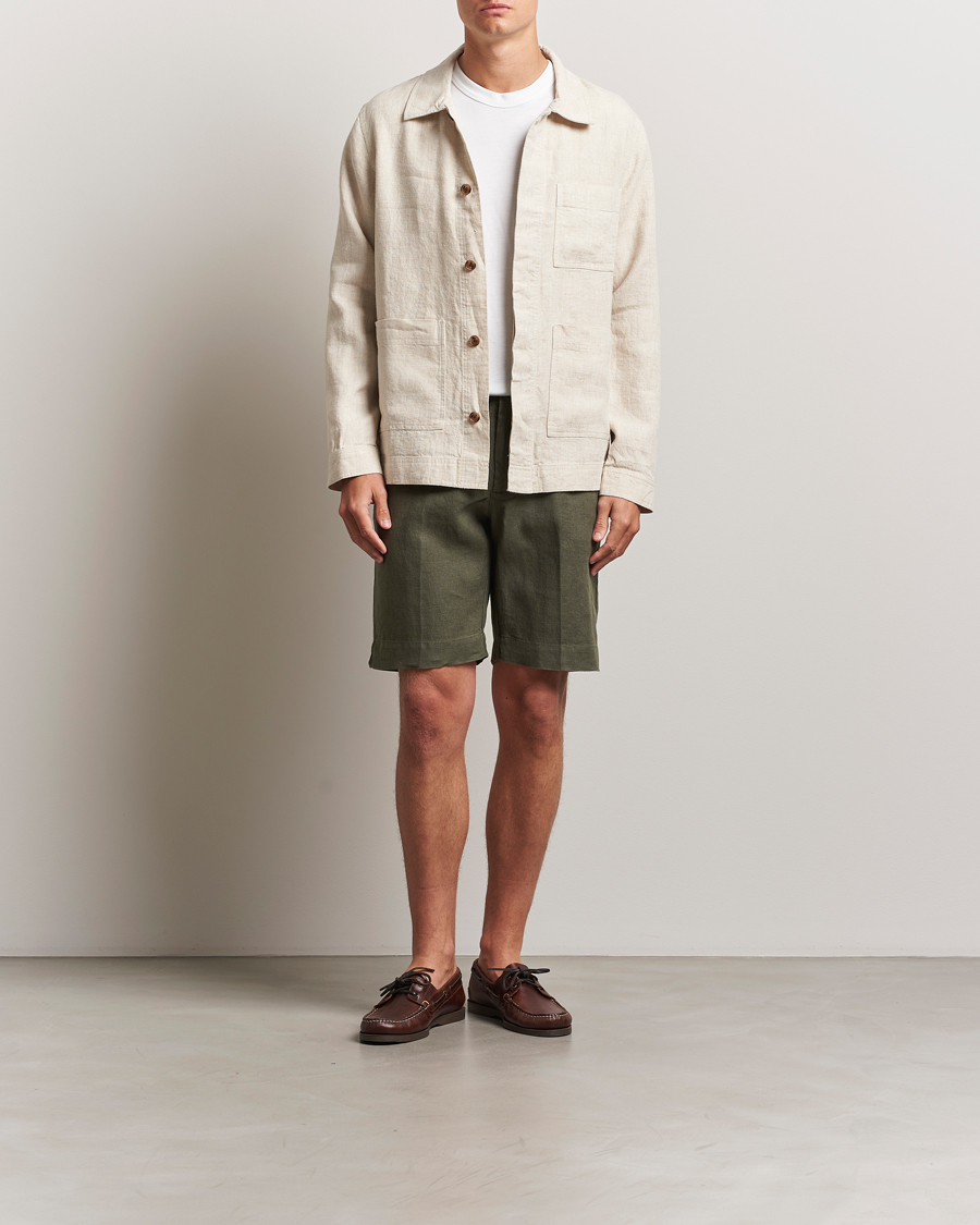 Men | Shorts | NN07 | Billie Pleated Linen Drawstring Shorts Croc Green
