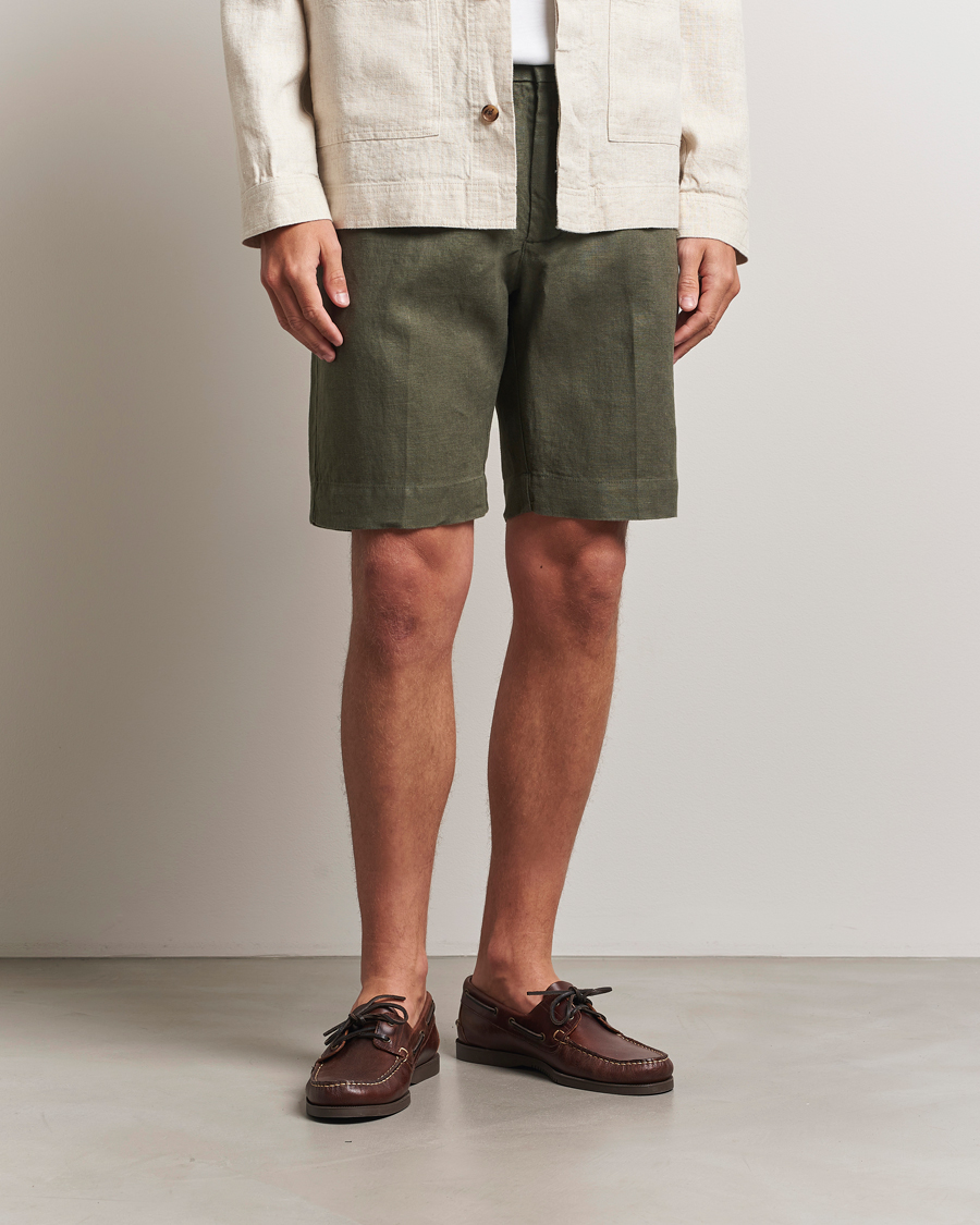 Men | Shorts | NN07 | Billie Pleated Linen Drawstring Shorts Croc Green
