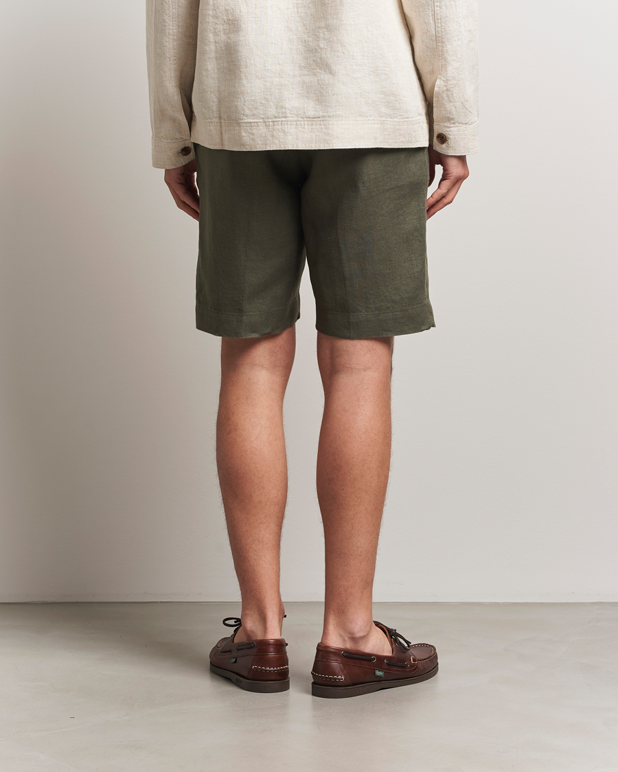 Men | Shorts | NN07 | Billie Pleated Linen Drawstring Shorts Croc Green