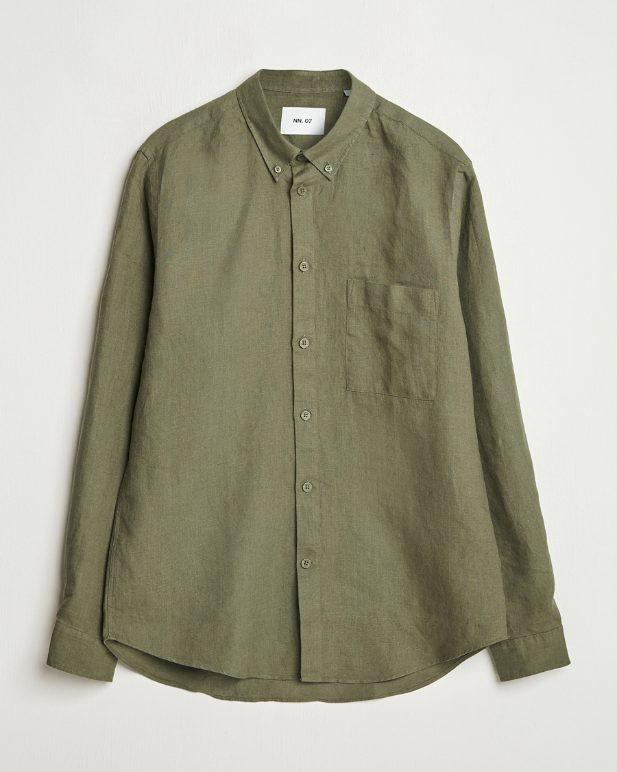 Men | Shirts | NN07 | Arne Linen Button Down Shirt Capers Green