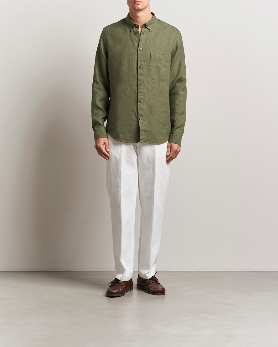 Men | Shirts | NN07 | Arne Linen Button Down Shirt Capers Green