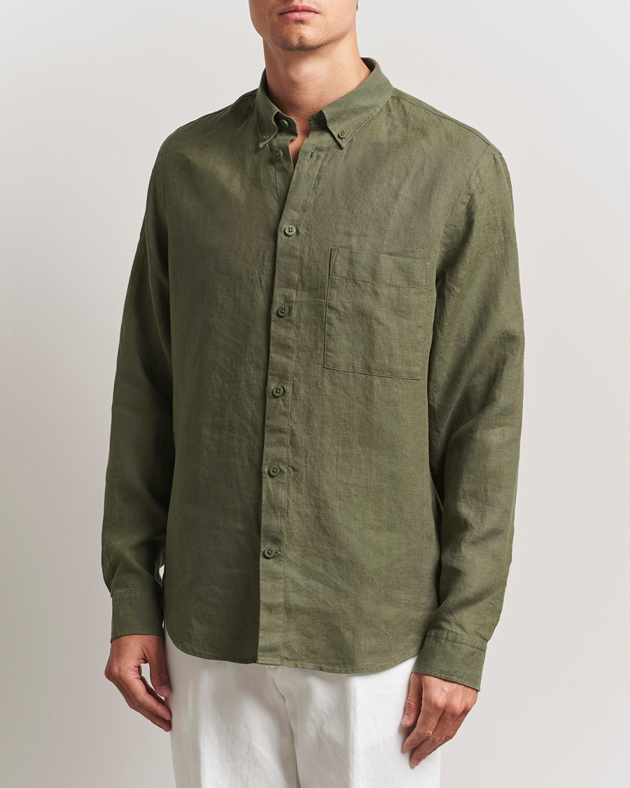 Men | Shirts | NN07 | Arne Linen Button Down Shirt Capers Green