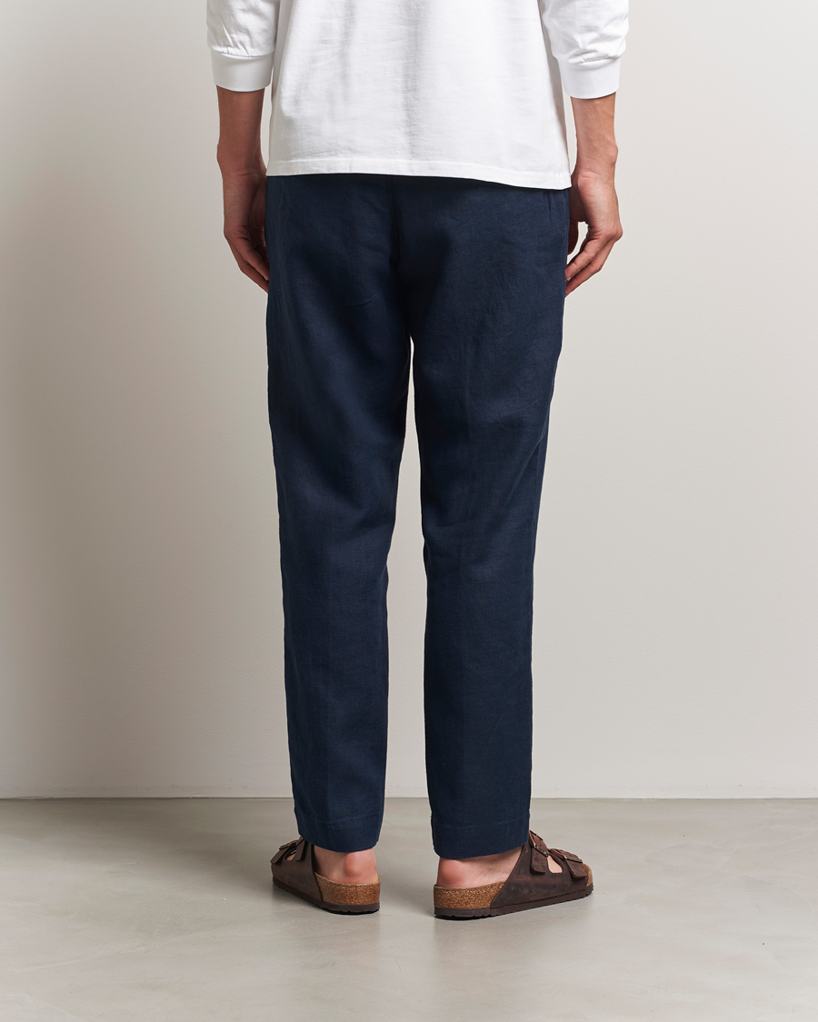 Men | Trousers | NN07 | Billie Linen Drawstring Trousers Navy Blue