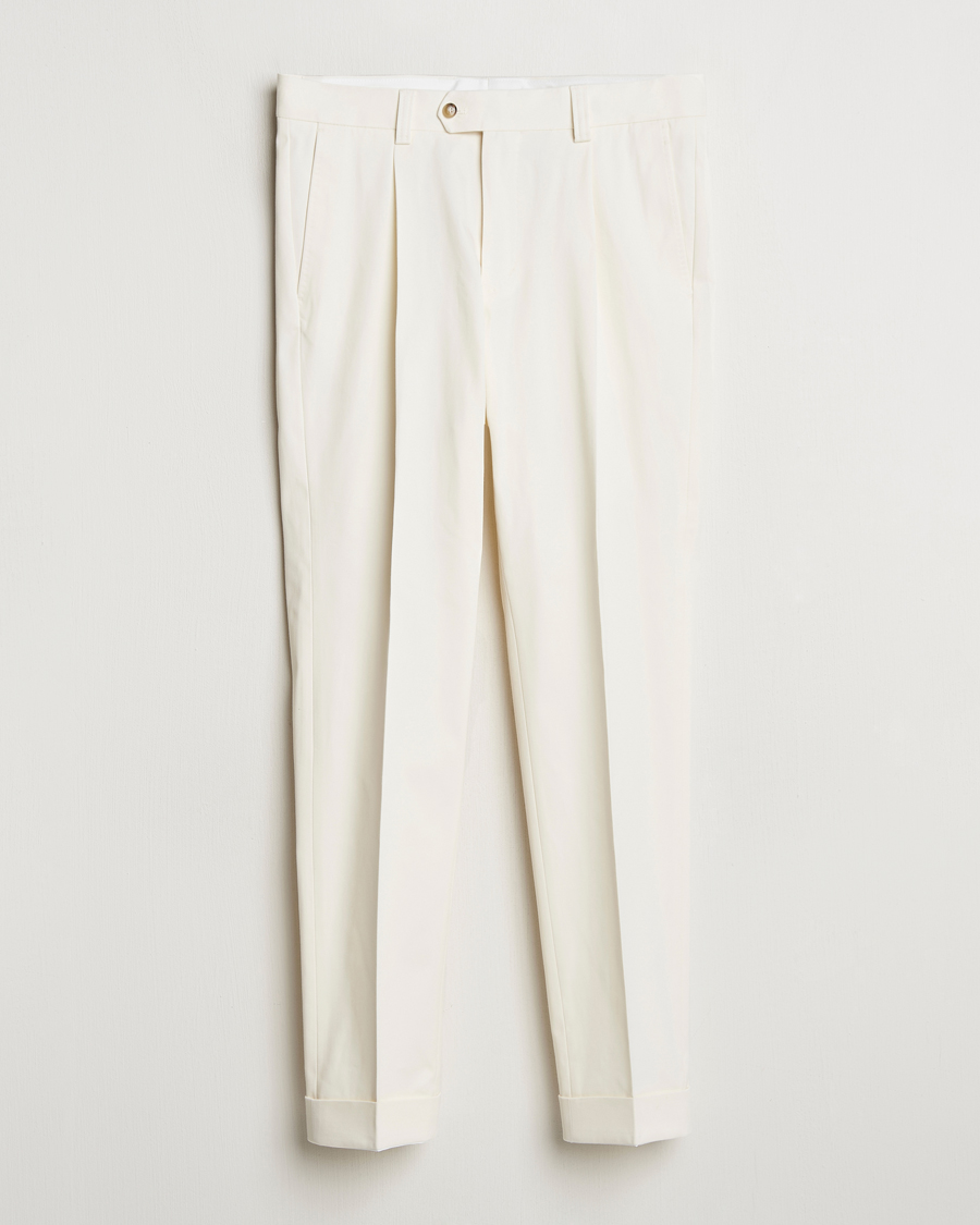 Men | Trousers | Tiger of Sweden | Tenuta Pleated Cotton Trousers Soft White