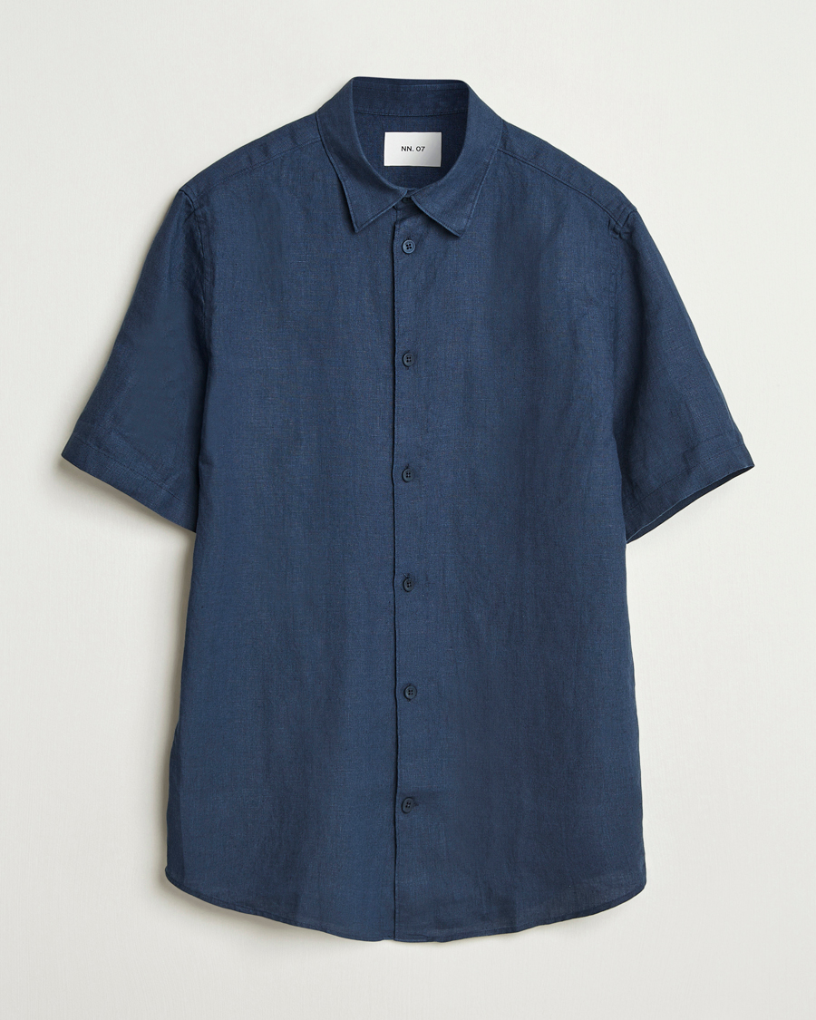 Men | Shirts | NN07 | Enzo Linen Short Sleeve Shirt Navy Blue