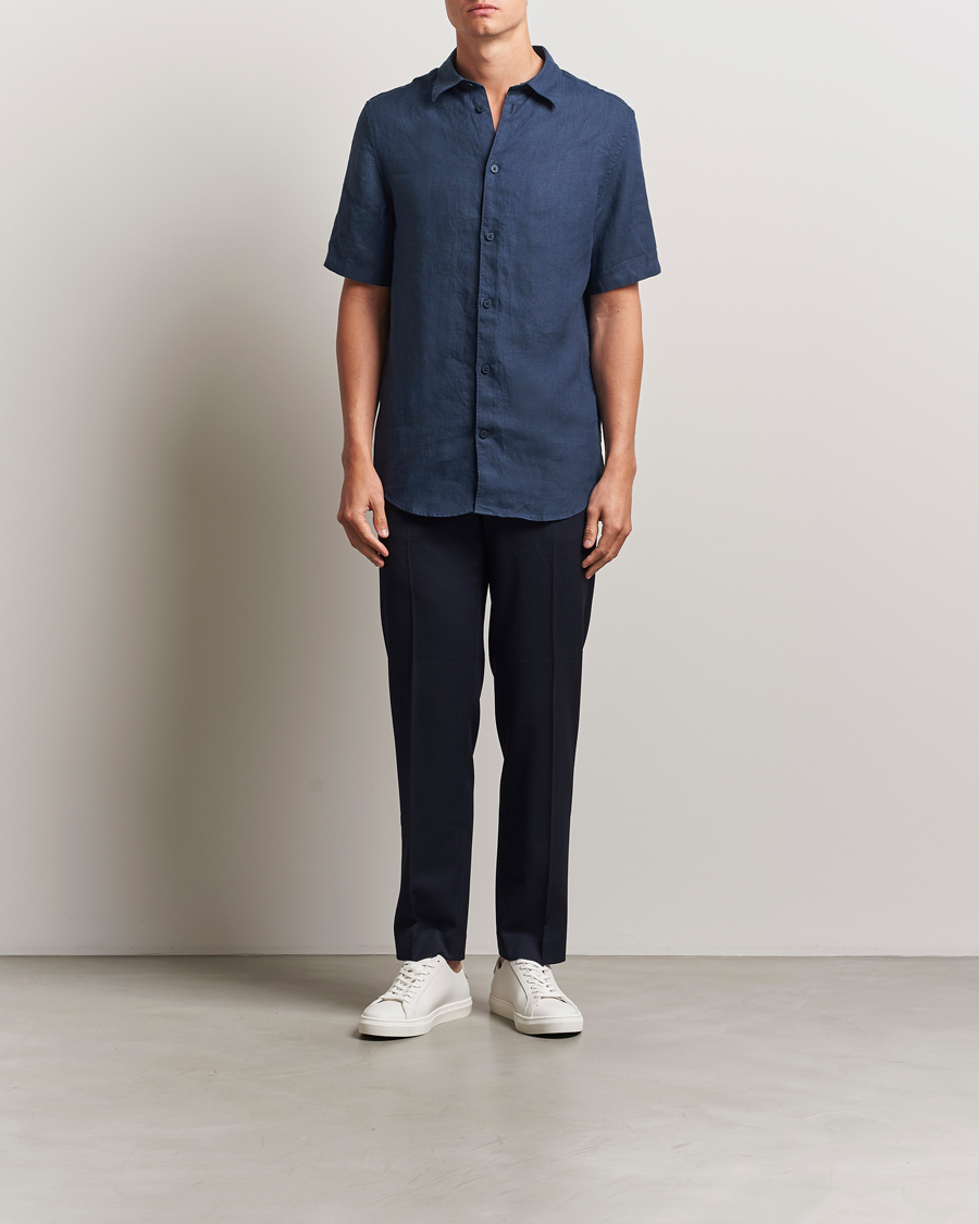 Men | Shirts | NN07 | Enzo Linen Short Sleeve Shirt Navy Blue