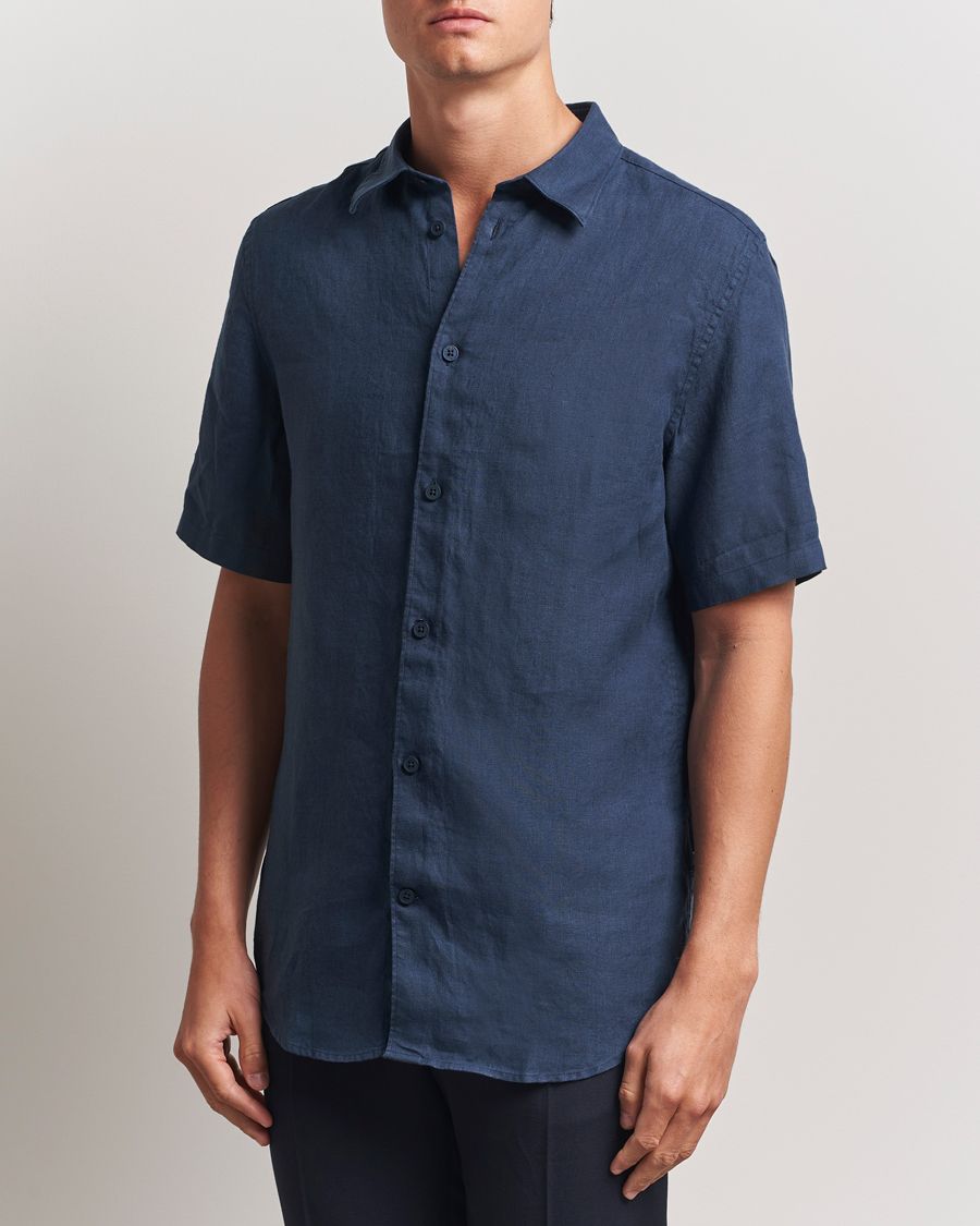 Men | Shirts | NN07 | Enzo Linen Short Sleeve Shirt Navy Blue