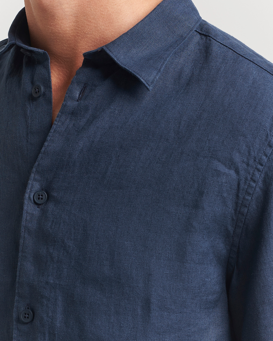 Men | Shirts | NN07 | Enzo Linen Short Sleeve Shirt Navy Blue